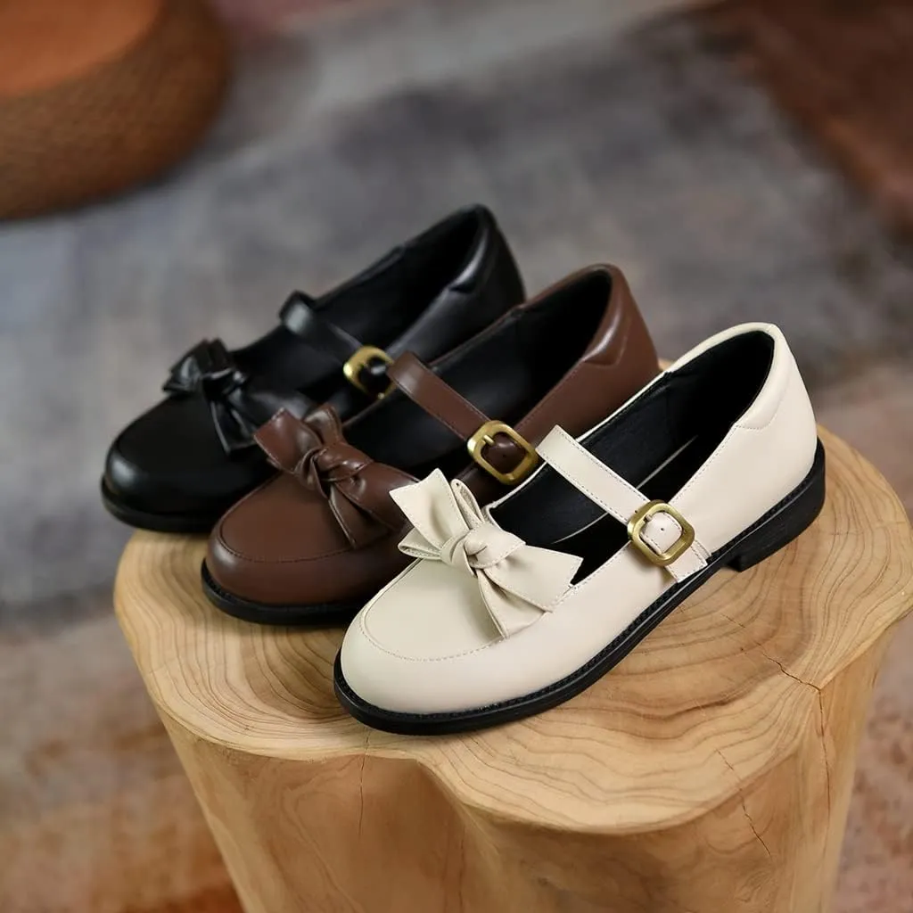 Women's Mary Jane Oxford Shoes Flats Leather Classic Round Toe Tie Girls Oxfords Brogues Dress Shoe