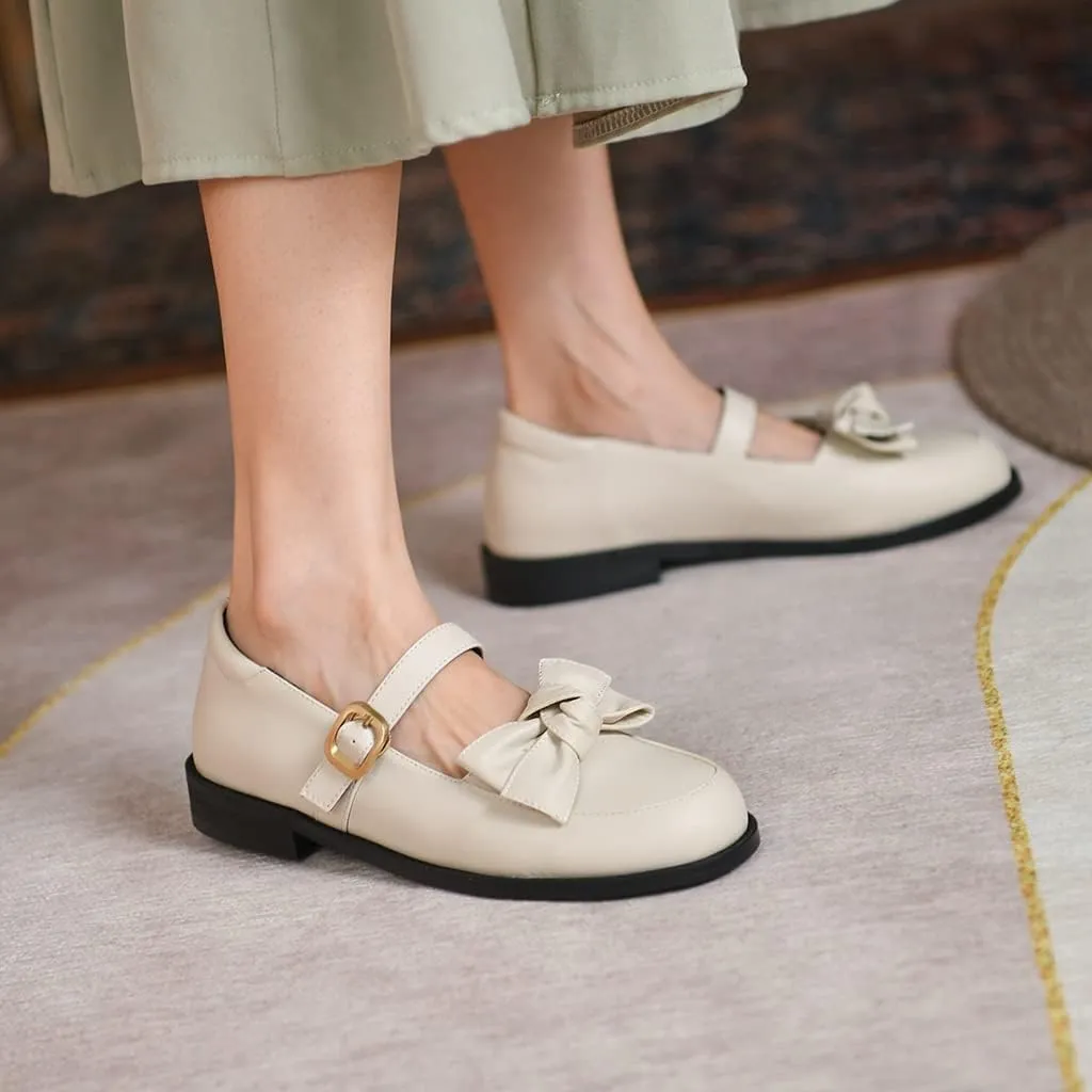Women's Mary Jane Oxford Shoes Flats Leather Classic Round Toe Tie Girls Oxfords Brogues Dress Shoe