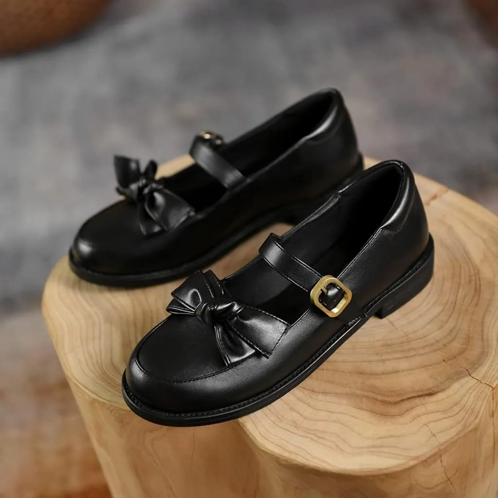 Women's Mary Jane Oxford Shoes Flats Leather Classic Round Toe Tie Girls Oxfords Brogues Dress Shoe