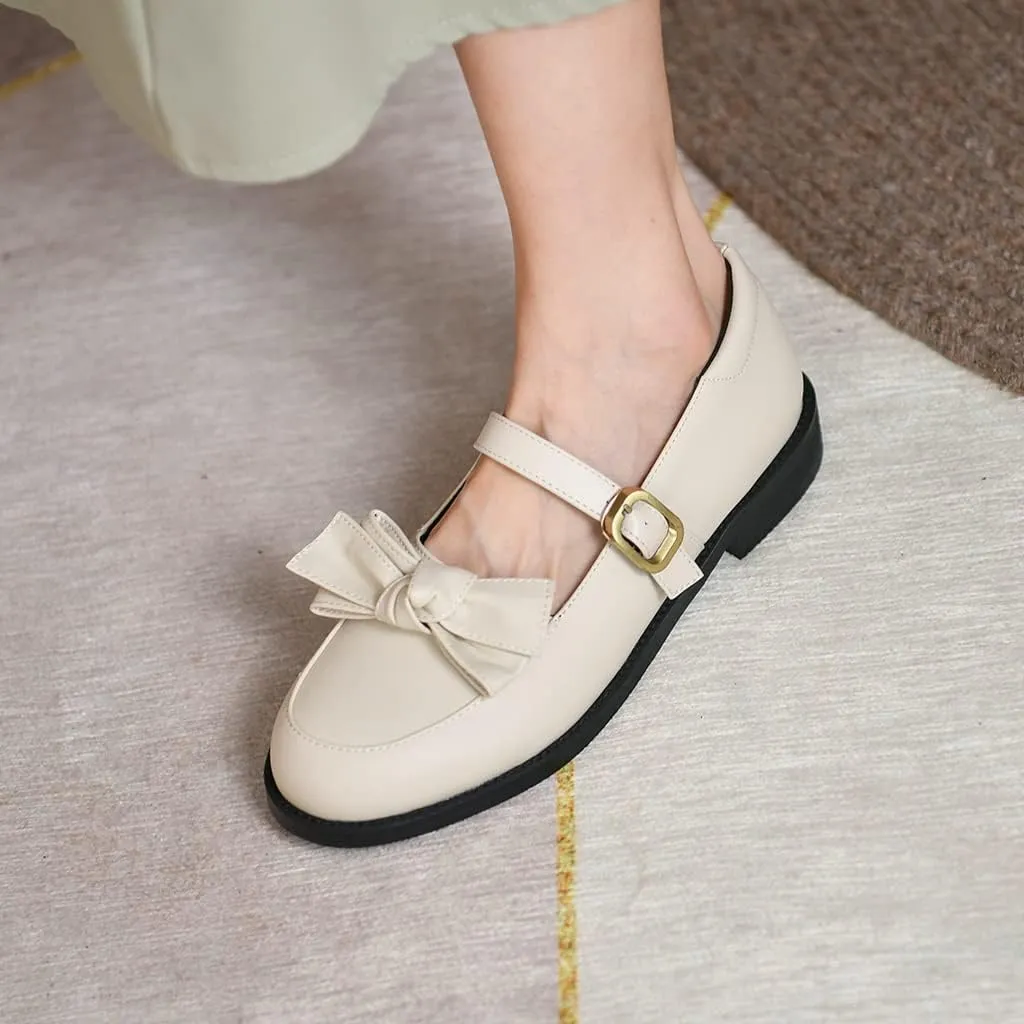 Women's Mary Jane Oxford Shoes Flats Leather Classic Round Toe Tie Girls Oxfords Brogues Dress Shoe