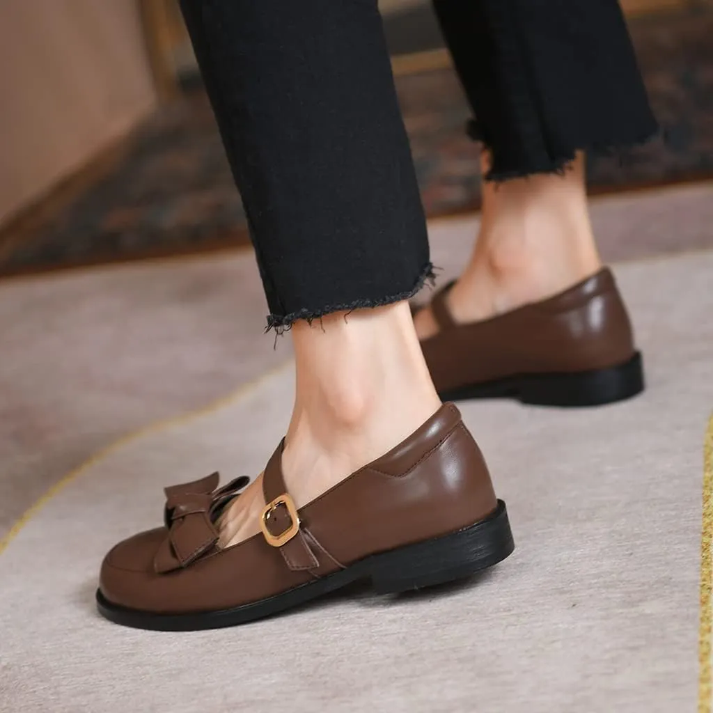 Women's Mary Jane Oxford Shoes Flats Leather Classic Round Toe Tie Girls Oxfords Brogues Dress Shoe