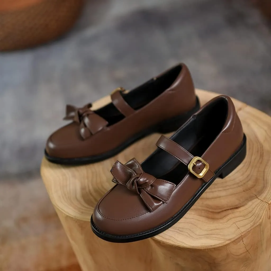 Women's Mary Jane Oxford Shoes Flats Leather Classic Round Toe Tie Girls Oxfords Brogues Dress Shoe