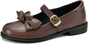 Women's Mary Jane Oxford Shoes Flats Leather Classic Round Toe Tie Girls Oxfords Brogues Dress Shoe
